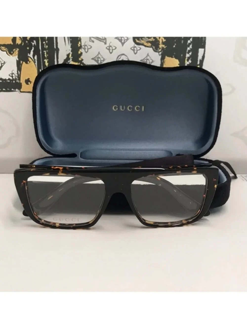 New Authentic Gucci Tortoiseshell Square Glasses GG1040o 002